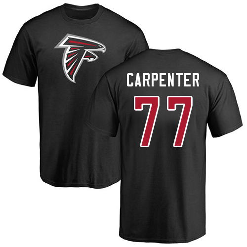 Atlanta Falcons Men Black James Carpenter Name And Number Logo NFL Football #77 T Shirt